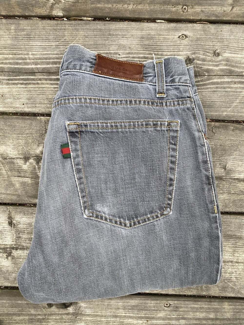 Gucci Jeans Size 34 Gray Leather Tab